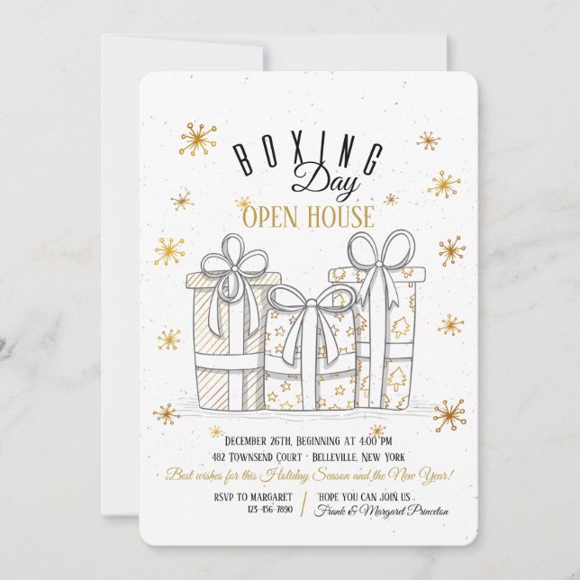 Invitation de Boxing Day Cadeaux Dorés (Devant)