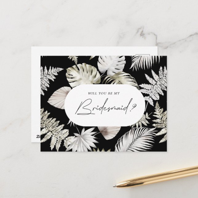 Invitation de Bridesmaid de luxe de feuillage Trop (Devant/Arrière en situation)