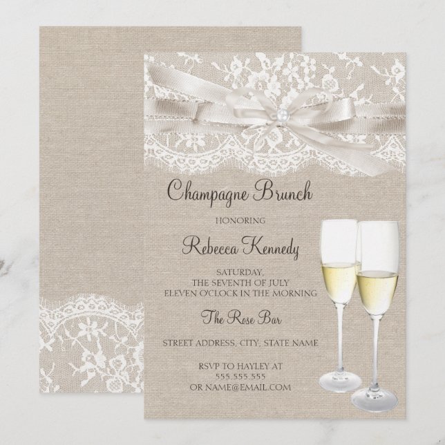 Invitation de brunch au champagne en dentelle blan (Devant / Derrière)