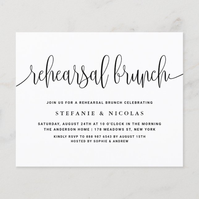 Invitation de Brunch Black Pretty Calligraphy (Devant)