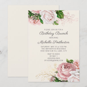 Invitation de brunch d'anniversaire aux roses flor