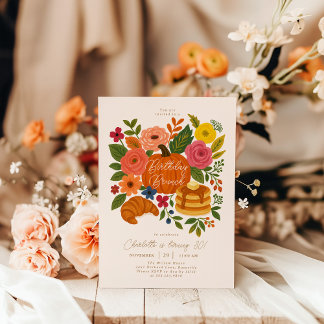 Invitation de brunch d'anniversaire floral citroui