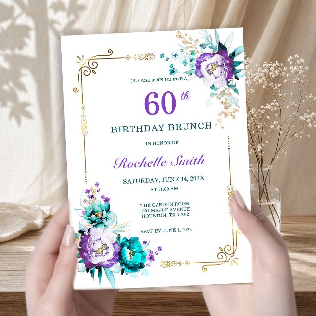 Invitation de brunch d'anniversaire or et sarcelle (Créateur téléchargé)