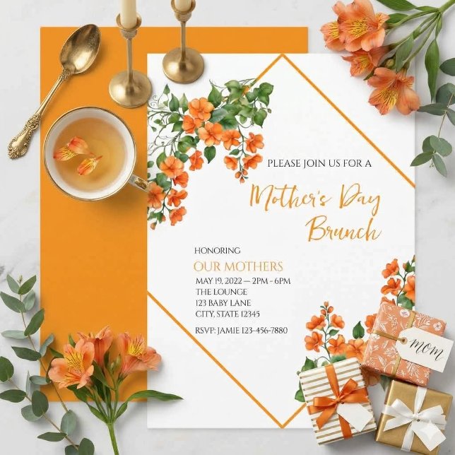 Invitation de brunch de fête des mères florale ora (Créateur téléchargé)