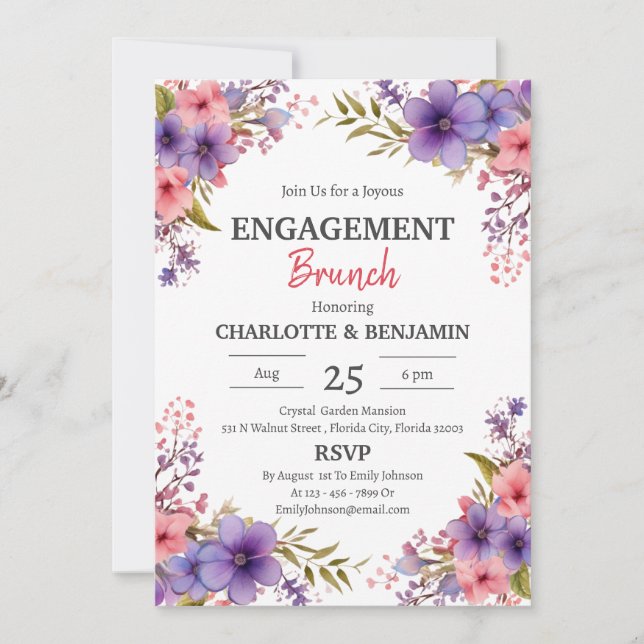 Invitation de brunch de fiançailles florale rustiq (Devant)