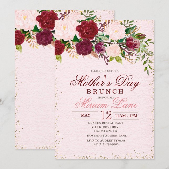 Invitation de brunch de la fête des mères florale (Devant / Derrière)