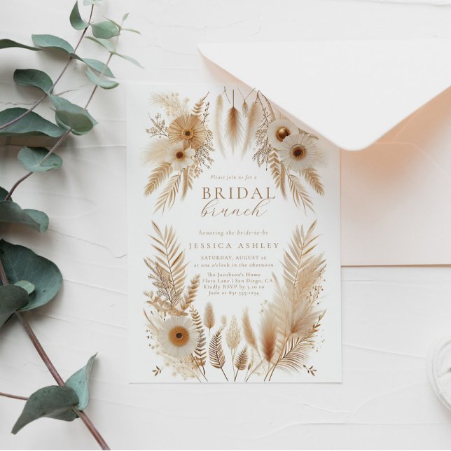 Invitation de Brunch de la mariée Boho Pampas (Créateur téléchargé)