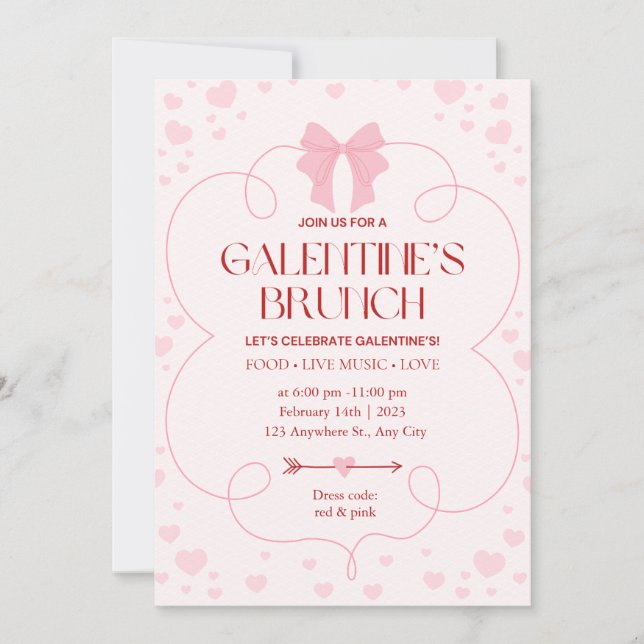 Invitation de brunch de la Saint-Valentine rose et (Devant)