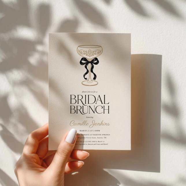 Invitation de brunch de mariage au champagne (Black Bow and Champagne Bridal Brunch Invitation)
