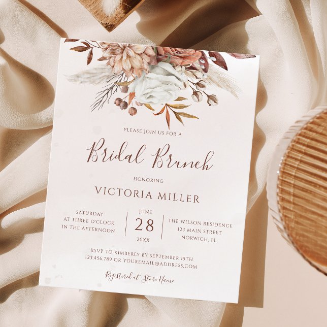 Invitation de brunch de mariage bohème automnal fl (Créateur téléchargé)