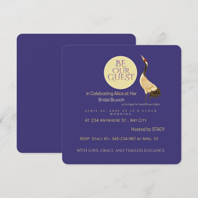 Invitation de brunch de mariage de luxe | Grue élé (Devant / Derrière)