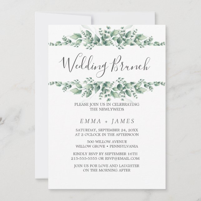 Invitation de brunch de mariage feuillage (Devant)