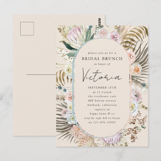 Invitation de brunch de mariage floral avec herbe  (Devant / Derrière)