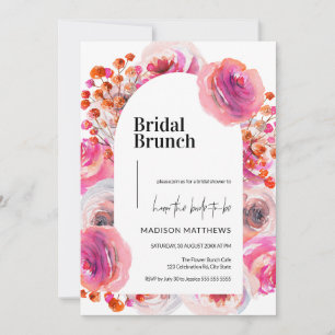 Invitation de brunch de mariage floral rose aquare
