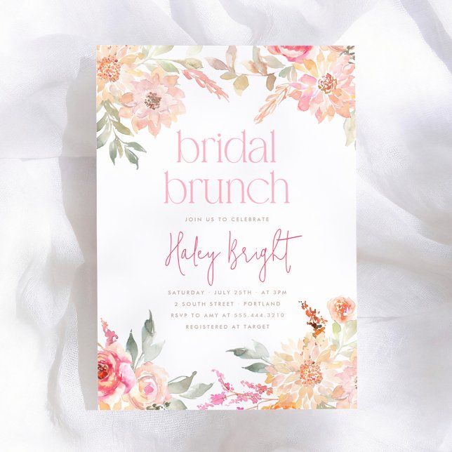Invitation de brunch de mariage floral rose pour l (Créateur téléchargé)