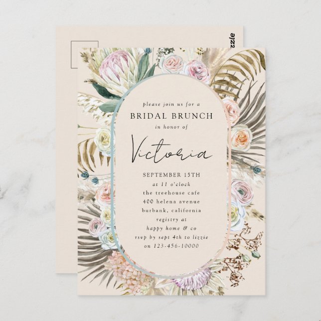 Invitation de Brunch de Mariage Florales d'Herbe d (Devant / Derrière)