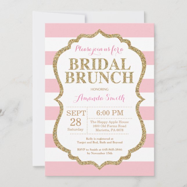 Invitation de brunch de mariage pailleté rose et o (Devant)