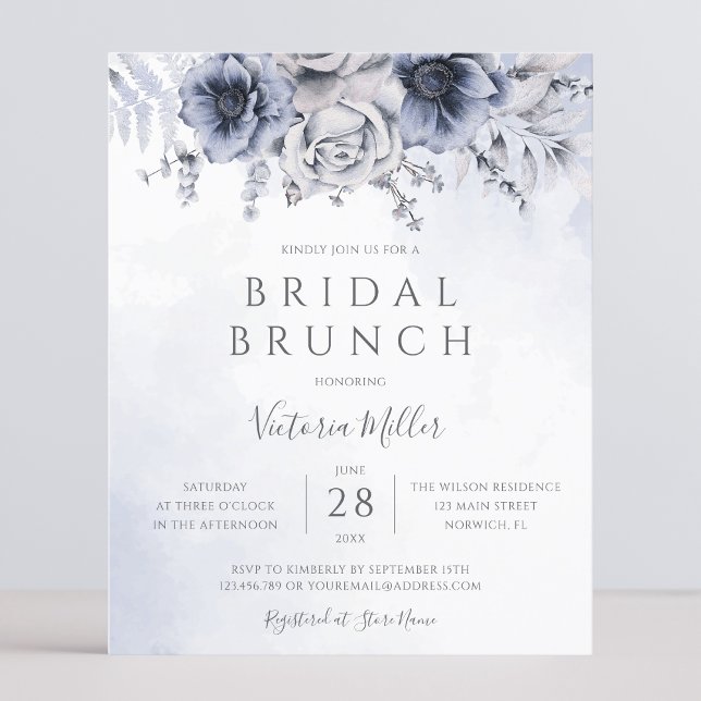 Invitation de brunch de mariage poussiéreux bleu m (Créateur téléchargé)