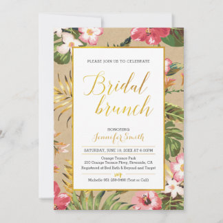 Invitation de brunch de mariage Tropical Kraft