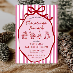 Invitation de brunch de Noël à rubans roses et rou