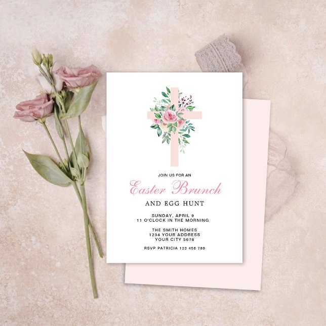 Invitation de brunch de Pâques à la croix florale (Créateur téléchargé)