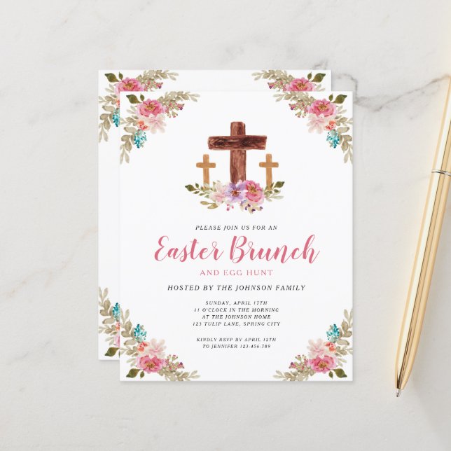 Invitation de brunch de Pâques à la croix religieu (Devant/Arrière en situation)