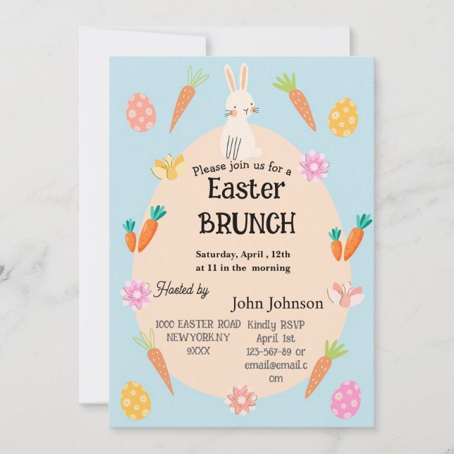 Invitation de Brunch de Pâques | Cute Pastel Bunny (Devant)