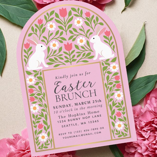 Invitation de brunch de Pâques d'art populaire ros (Créateur téléchargé)