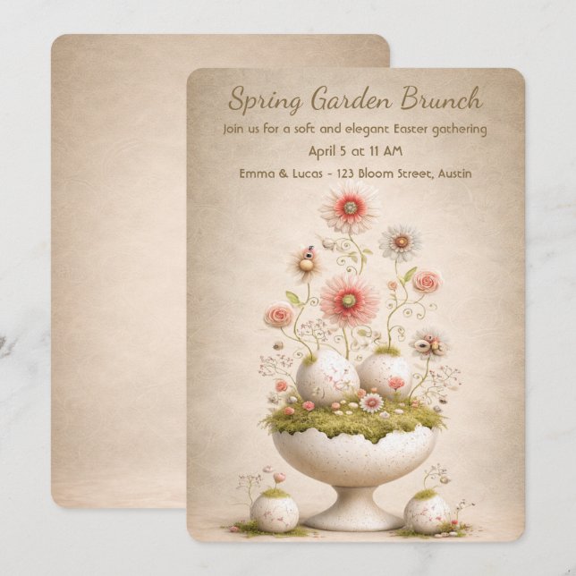 Invitation de brunch de Pâques Floral Garden Soft  (Devant / Derrière)