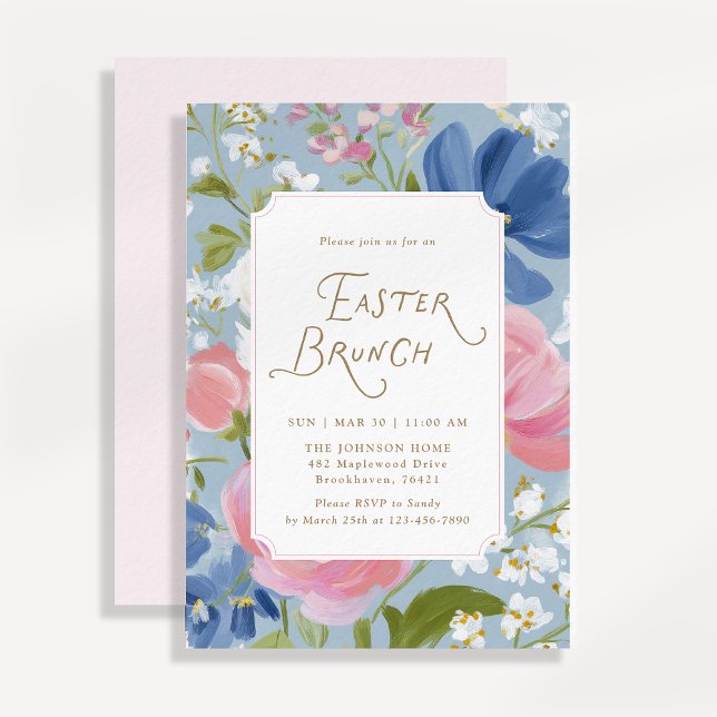 Invitation de brunch de Pâques florale peinte de p (Créateur téléchargé)