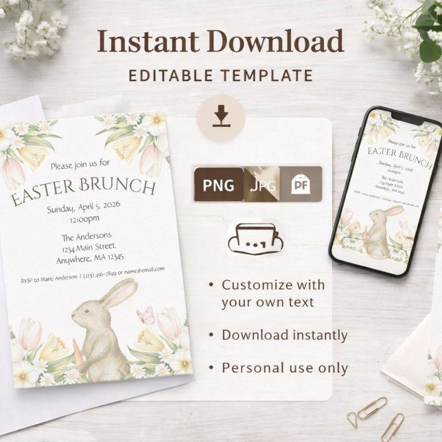 Invitation de brunch de Pâques modifiable en téléc (Créateur téléchargé)