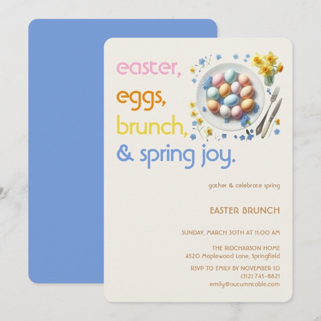 Invitation de brunch de Pâques pastel | Fête de pr (Devant / Derrière)