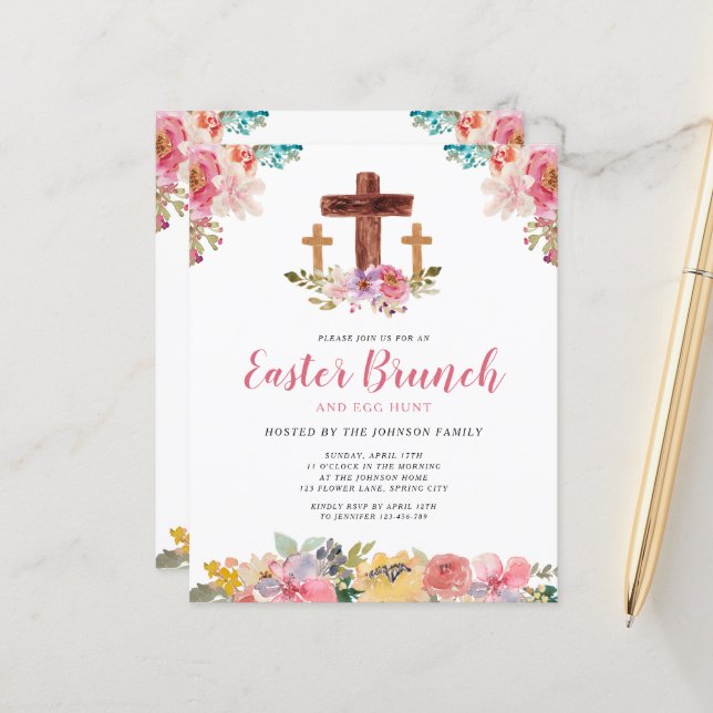 Invitation de brunch de Pâques religieuse à l'aqua (Devant/Arrière en situation)