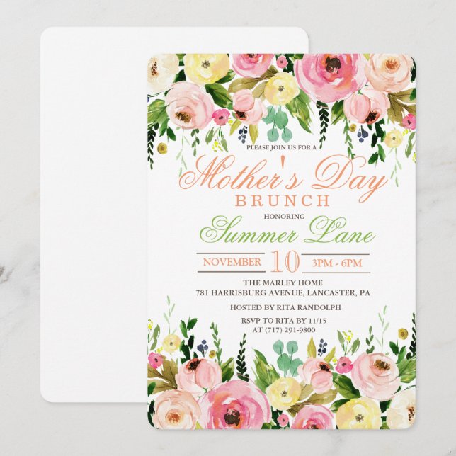 Invitation de brunch du jour de mère (Devant / Derrière)