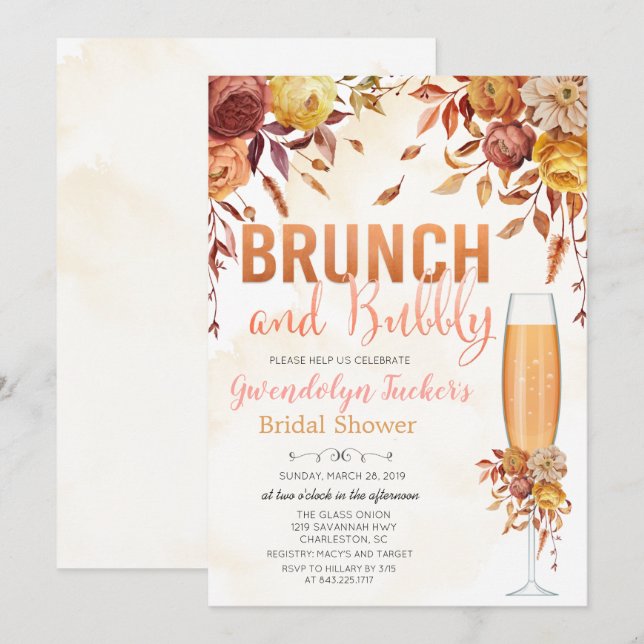 Invitation de Brunch et de Bubbly (Devant / Derrière)