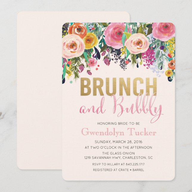 Invitation de Brunch et de Bubbly (Devant / Derrière)
