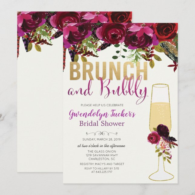 Invitation de Brunch et de Bubbly (Devant / Derrière)