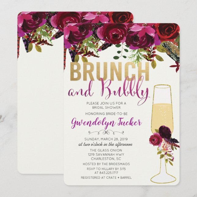 Invitation de Brunch et de Bubbly (Devant / Derrière)