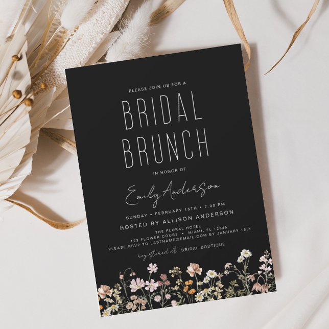 Invitation de Brunch Fleur sauvage noir blanc (Créateur téléchargé)