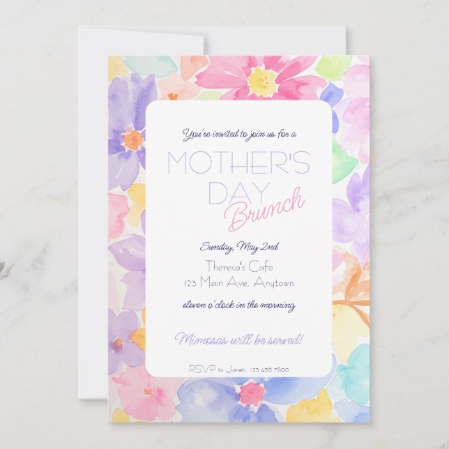 Invitation de brunch florale aquarelle pour la fêt (Devant)