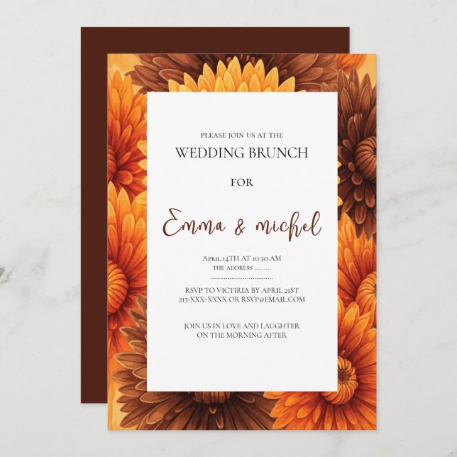 Invitation de Brunch Mariage Floral Automne (Devant / Derrière)