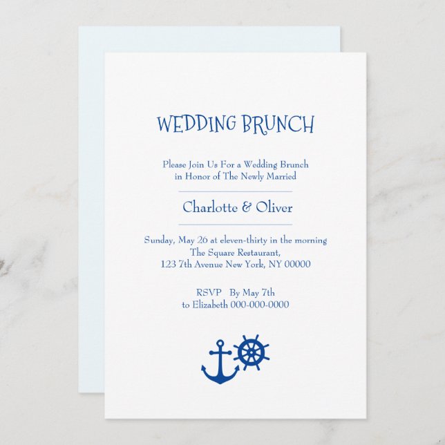 Invitation de Brunch Mariage nautique (Devant / Derrière)