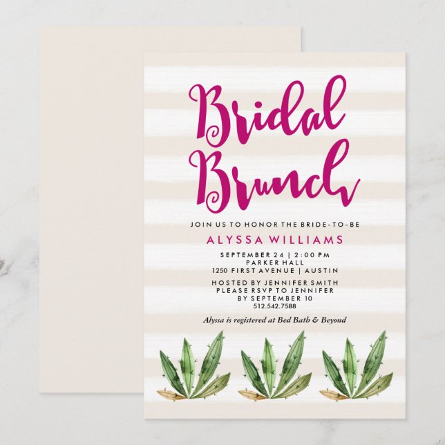 Invitation de Brunch nuptial Glam Cactus (Devant / Derrière)