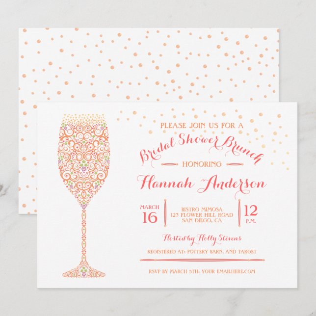 Invitation de Brunch pour Baby Shower au Champagne (Devant / Derrière)