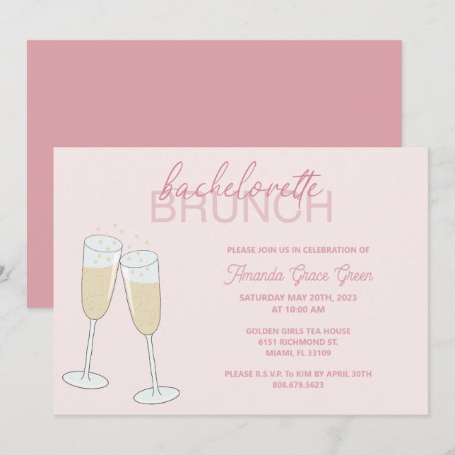 Invitation de brunch pour Bachelorette au Champagn (Devant / Derrière)