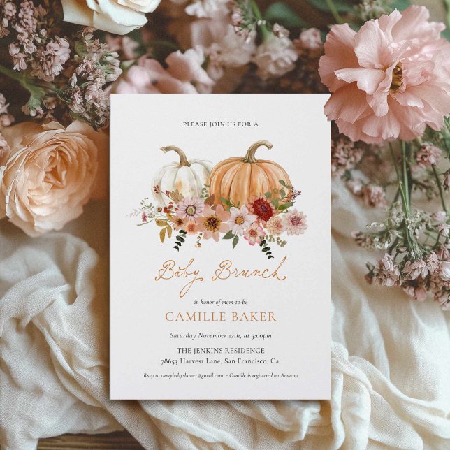 Invitation de brunch pour bébé à l'occasion de la  (Fall Pumpkin Baby Brunch Invitation)