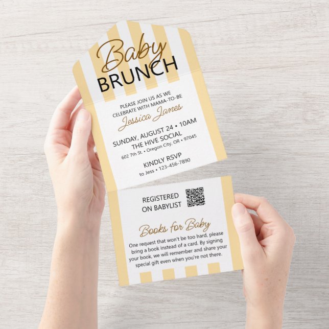 Invitation de Brunch pour bébé rayé jaune avec car (Déchirure)