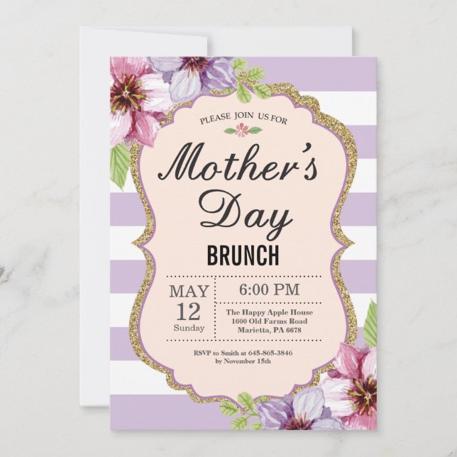 Invitation de brunch pour la fête des mères aquare (Devant)
