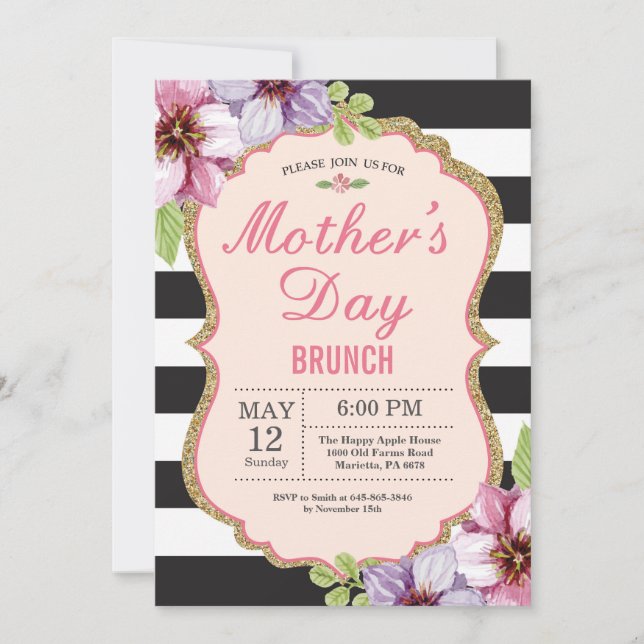 Invitation de brunch pour la fête des mères aquare (Devant)