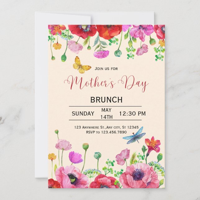 Invitation de brunch pour la fête des mères aquare (Devant)